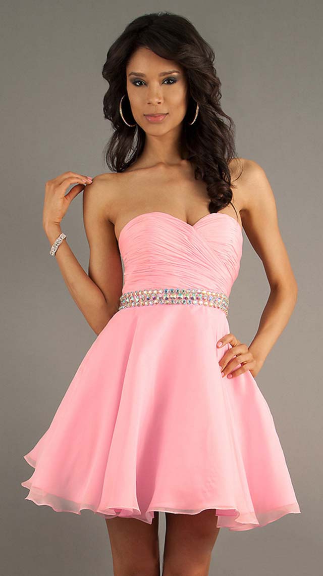 A-Line Strapless Short Pink Prom Dress