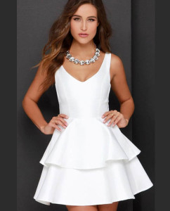 Plain White Double Frilled Party Dress for Teen Girls