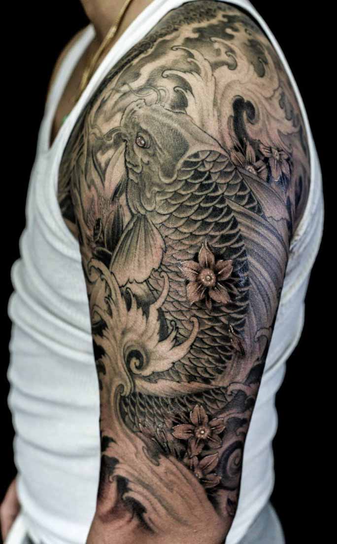 Black Koi Tattoo Sleeve Design