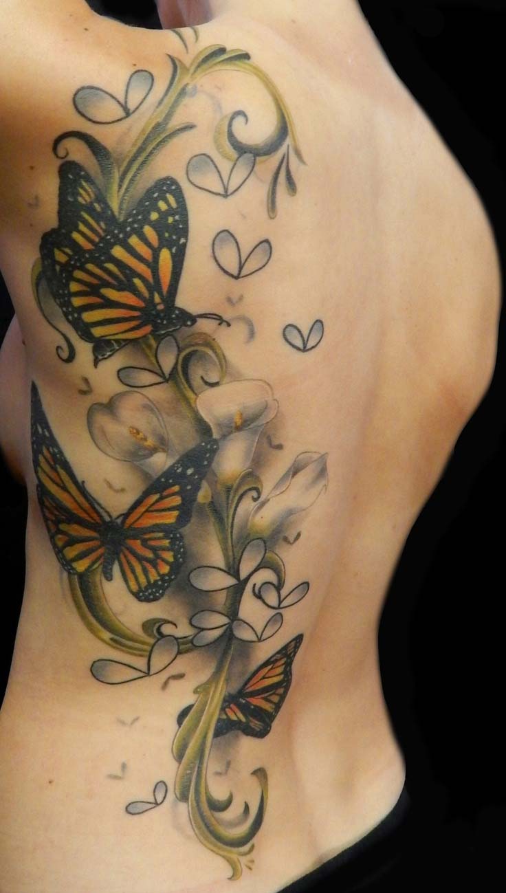 Tattoo of Butterflies Flowers Vines