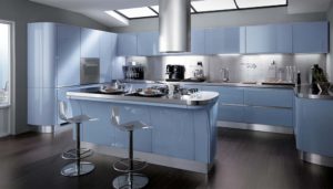 Modern sleek blue kitchen design