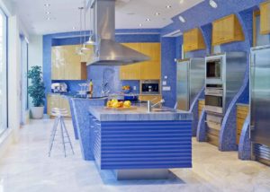 blue kitchen with stylish texture