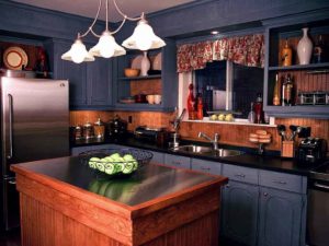 rustic blue kitchen with wooden touch