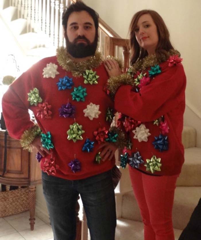 couple ugly christmas sweaters diy